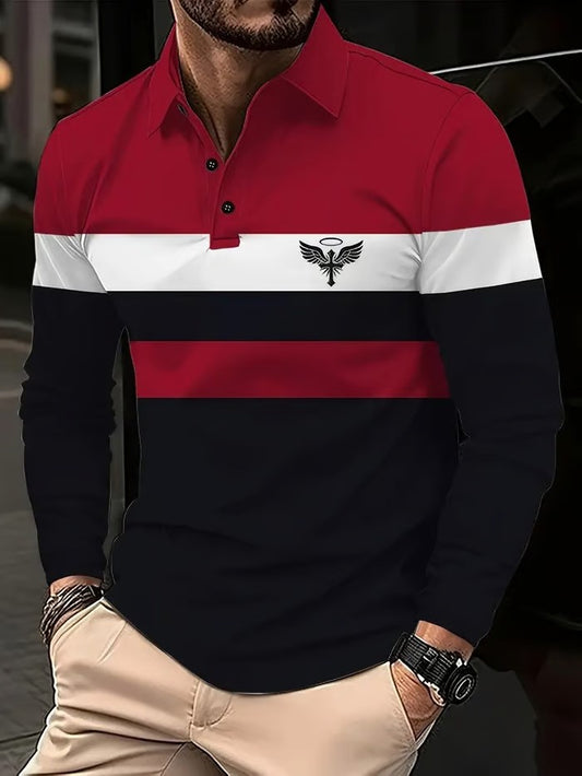 Business Casual Striped Long-Sleeved Polo Shirt