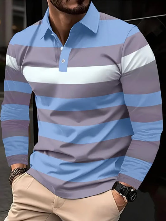 Business Casual Striped Long Sleeve Polo