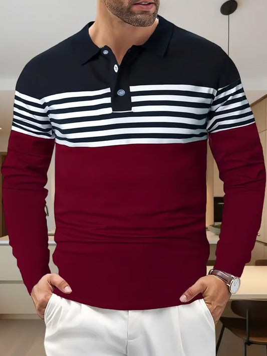 Business Casual Striped Long-Sleeved Polo Shirt