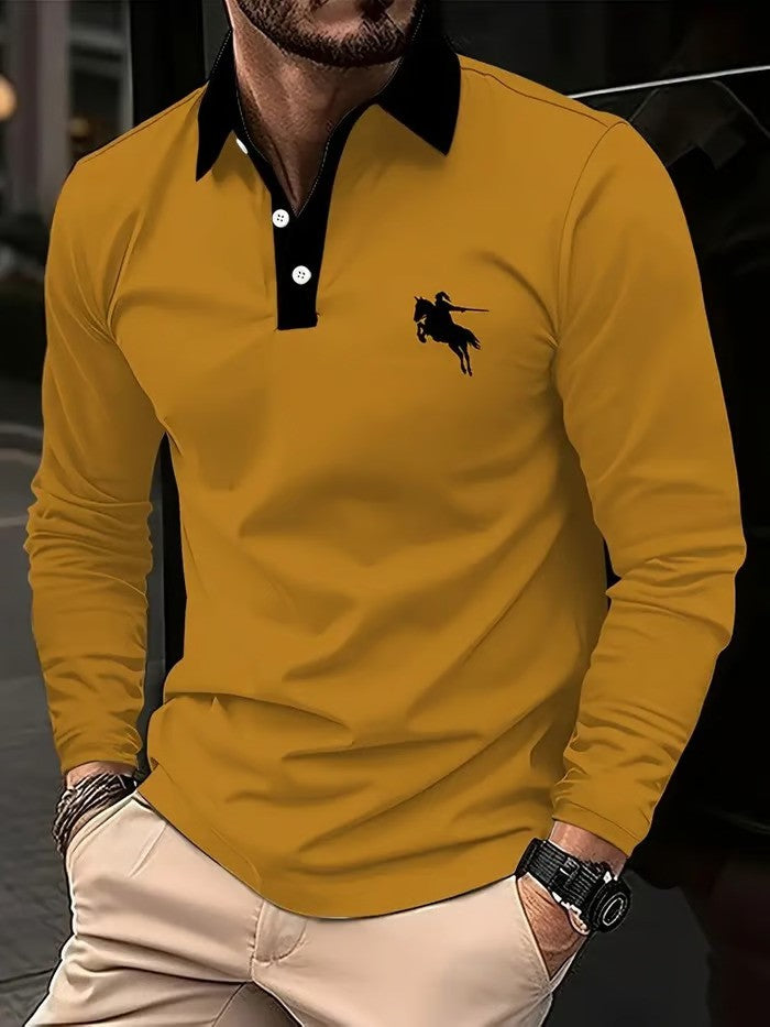 Business Casual Striped Long-Sleeved Polo Shirt