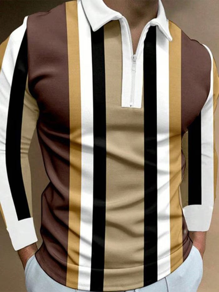 Business Casual Striped Zip-Up Shirt - DUVAL