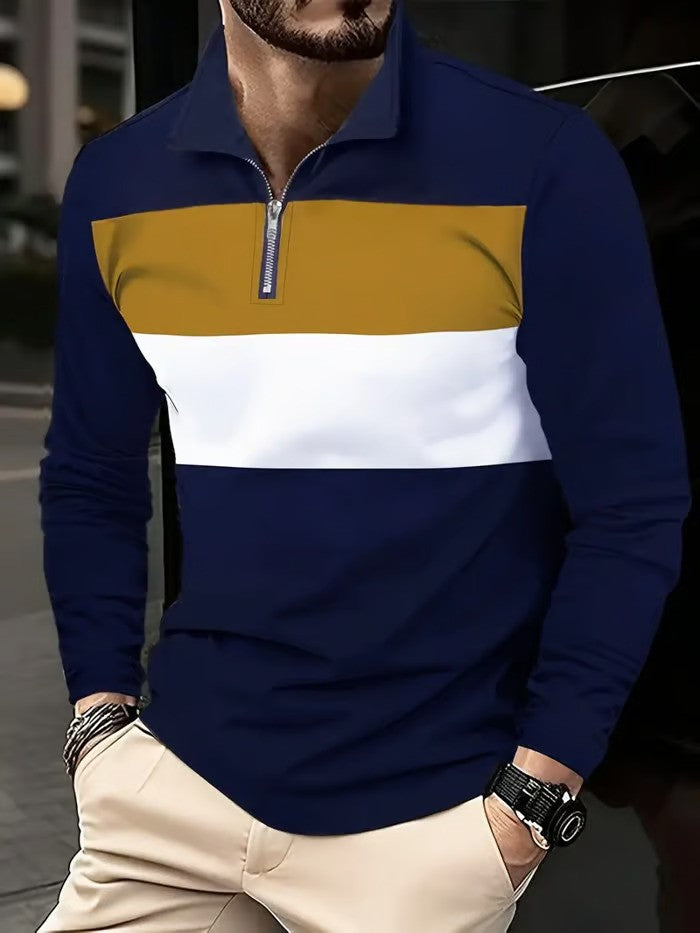 Business Casual Striped Zip-Up Shirt - DUVAL