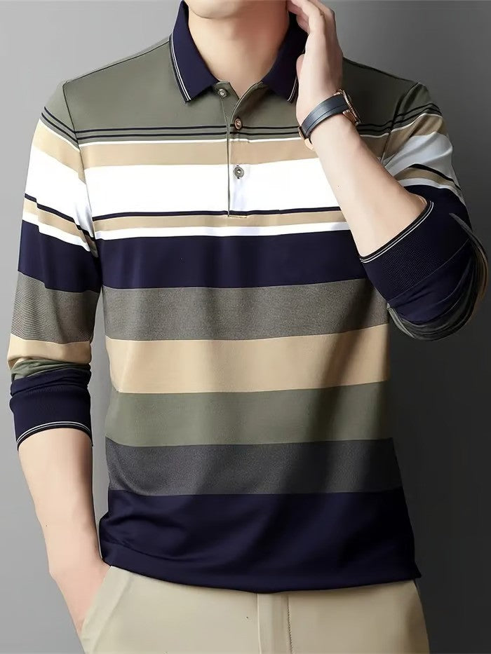 Business Casual Striped Button-Down Polo - DUVAL