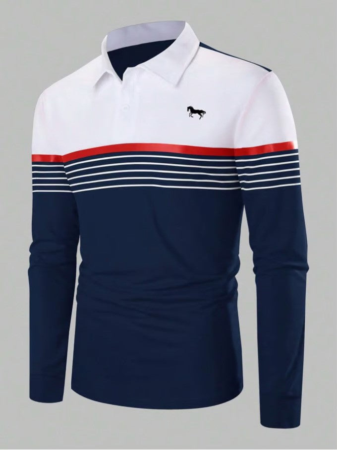 Business Casual Striped Long-Sleeved Polo Shirt