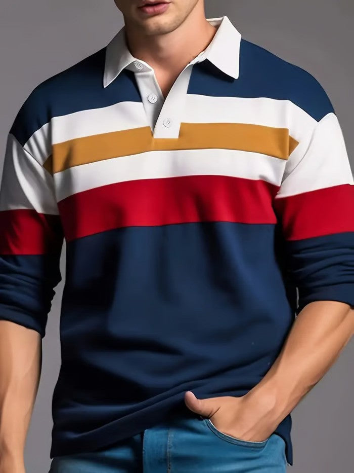 Business Casual Striped Button Polo - DUVAL