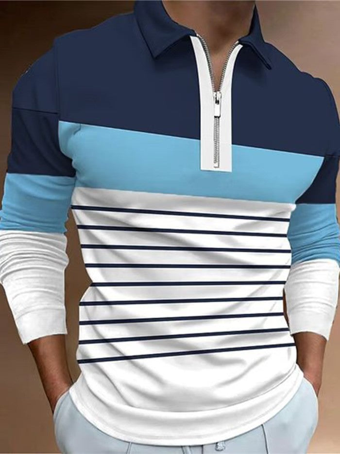 Business Casual Striped Zip-Up Shirt