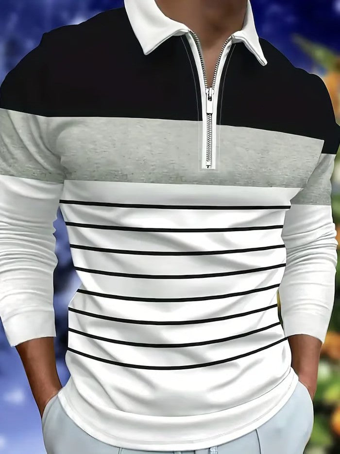 Business Casual Striped Zip-Up Shirt