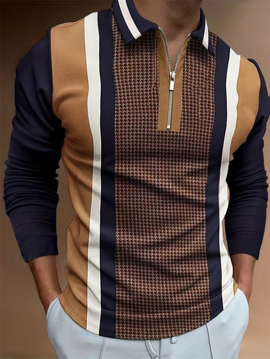 Business Casual Striped Zip-Up Shirt