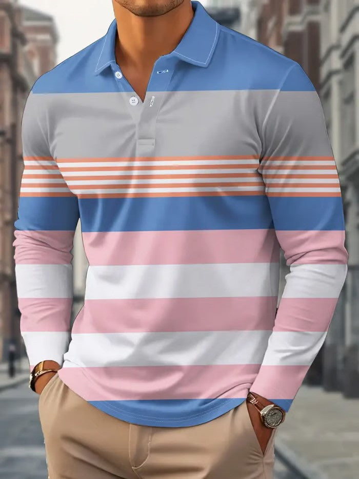 Business Casual Striped Button-Down Polo - DUVAL
