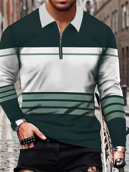 Business Casual Striped Zip-Up Shirt