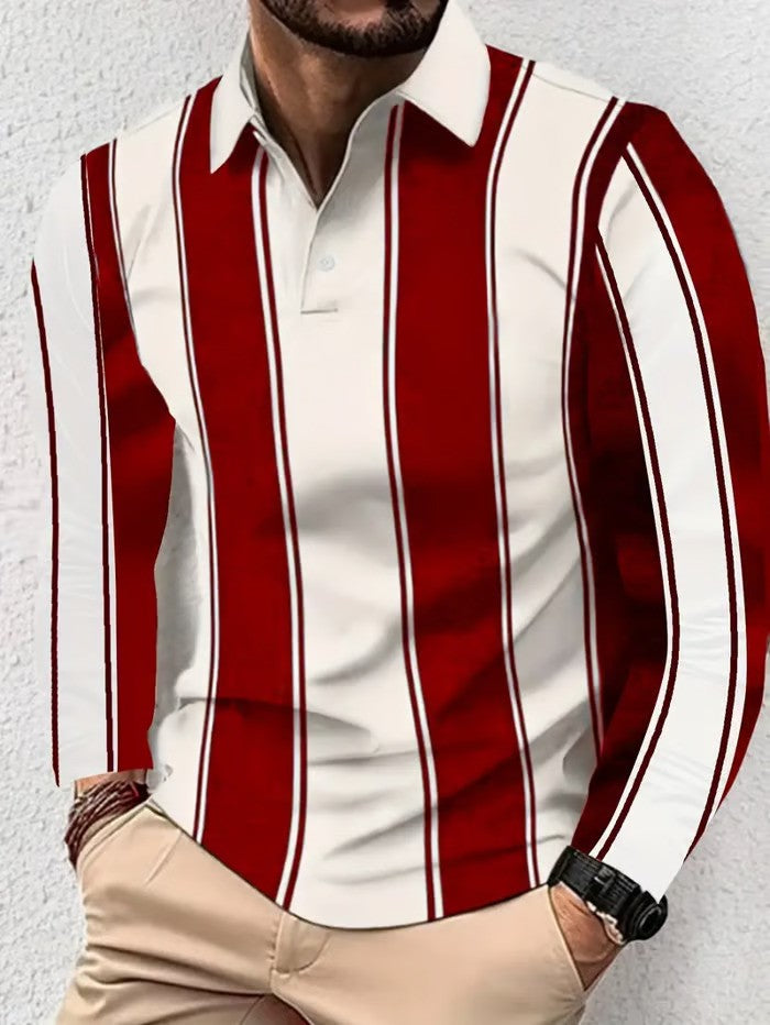 Business Casual Striped Long-Sleeved Polo Shirt - DUVAL