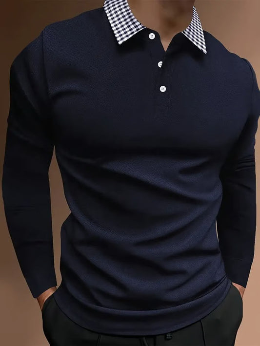 Business Casual Striped Long-Sleeved Polo Shirt