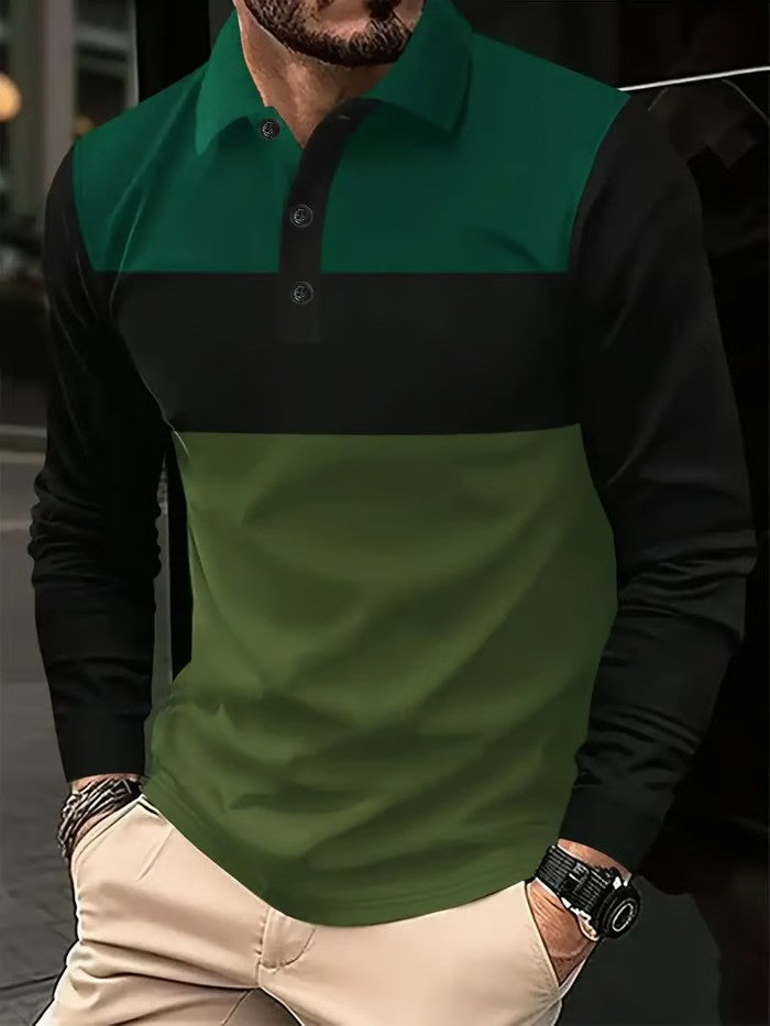 Business Casual Striped Long-Sleeved Polo Shirt