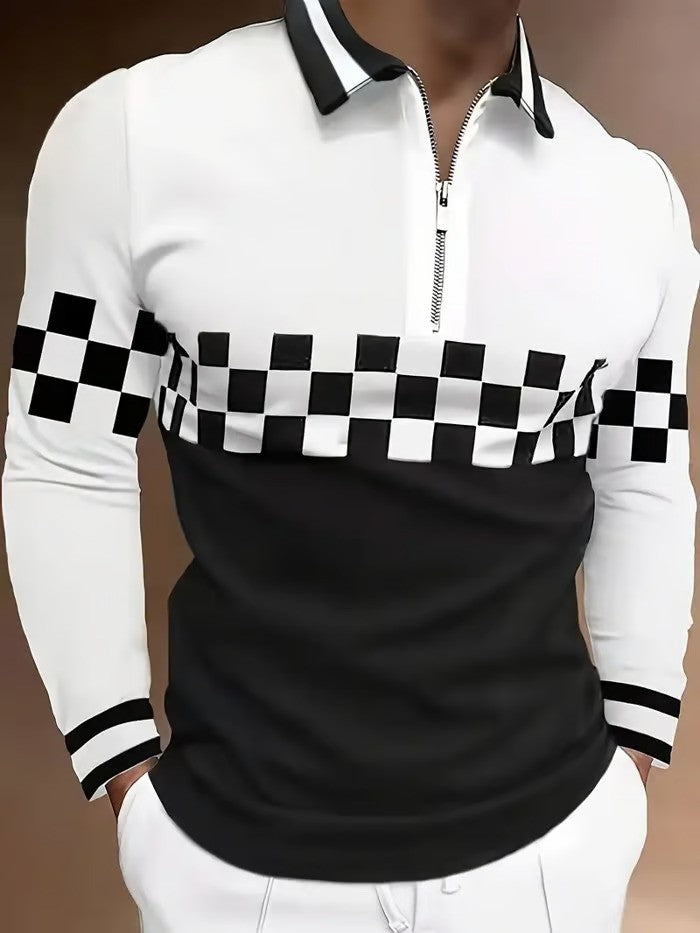 Business Casual Striped Zip-Up Polo Shirt