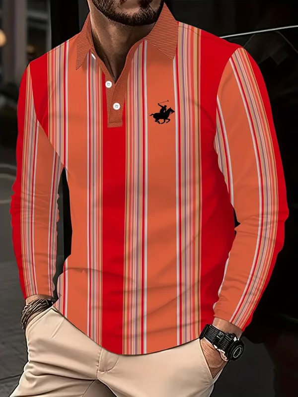 Business Casual Striped Button-Down Polo - DUVAL