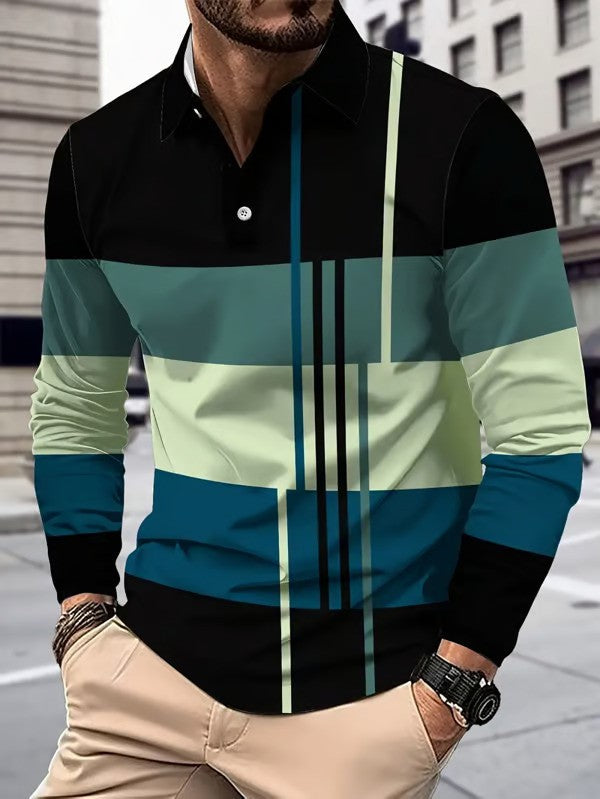 Business Casual Striped Button-Down Polo - DUVAL