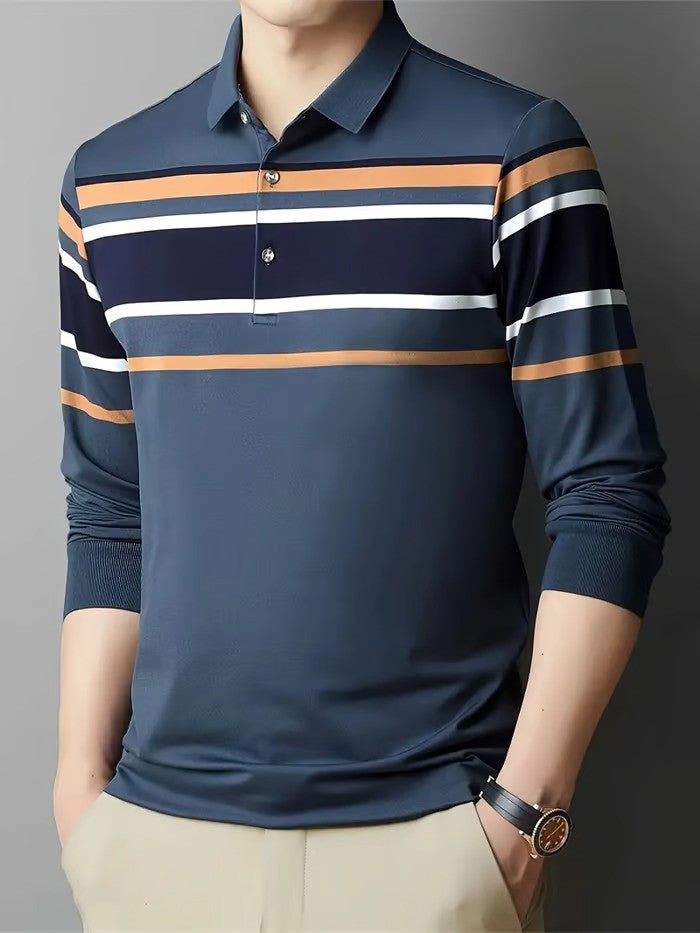 Business Casual Striped Button-Down Polo