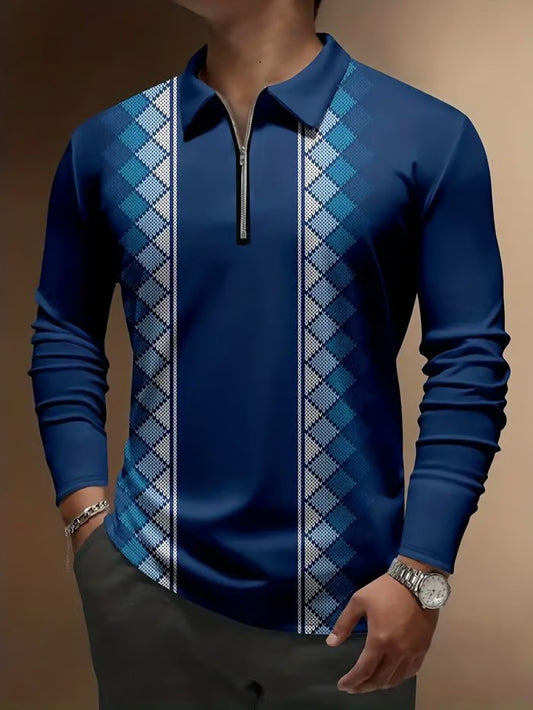 Trendy Business Striped Zipper Polo Shirt