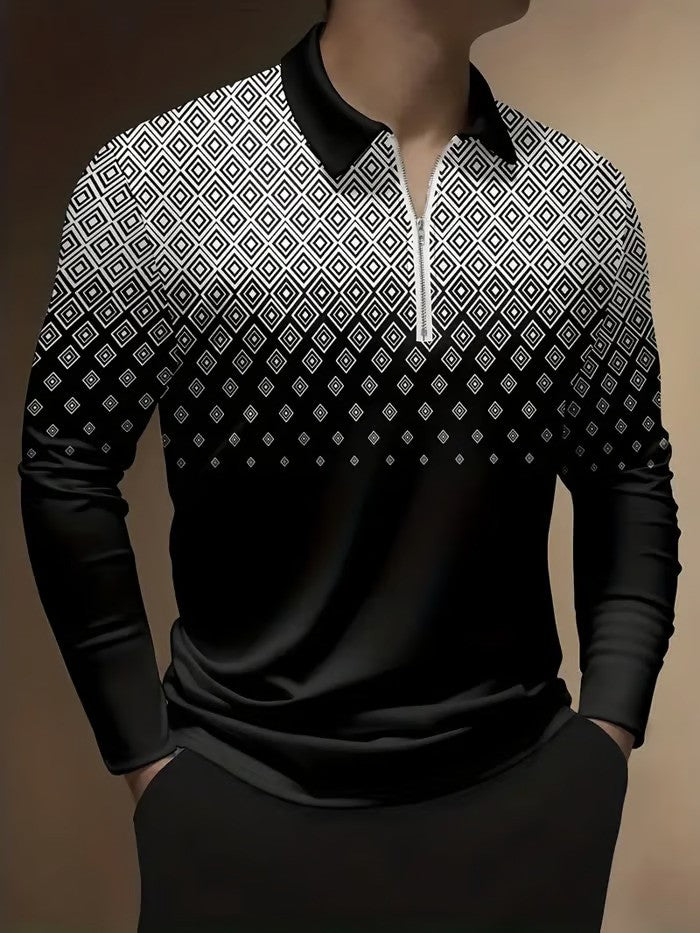 Trendy Business Striped Zipper Polo Shirt - DUVAL