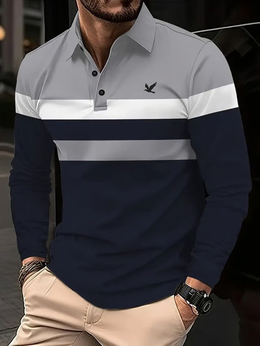 Business Casual Striped Long Sleeve Polo