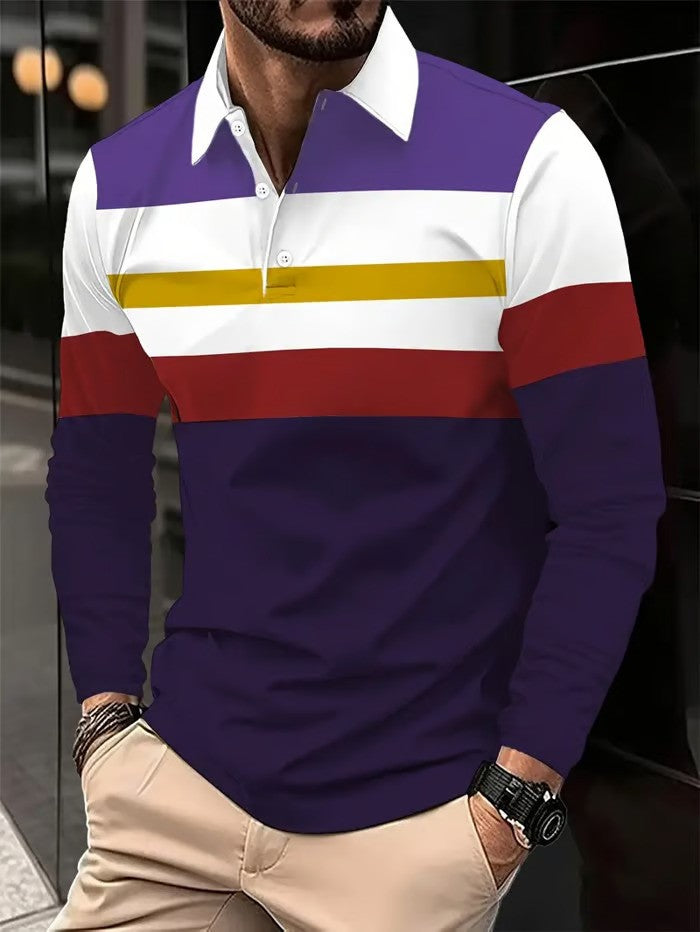 Business Casual Striped Button-Down Polo - DUVAL