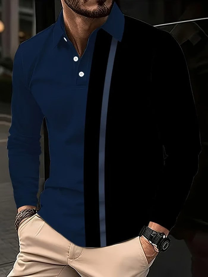 Business Casual Striped Long Sleeve Polo - DUVAL