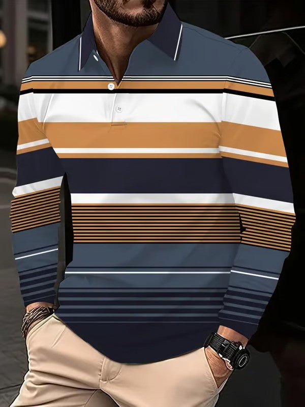 Business Casual Striped Button-Down Polo - DUVAL
