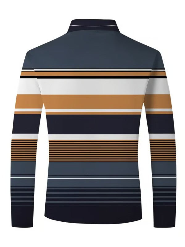 Business Casual Striped Button-Down Polo - DUVAL