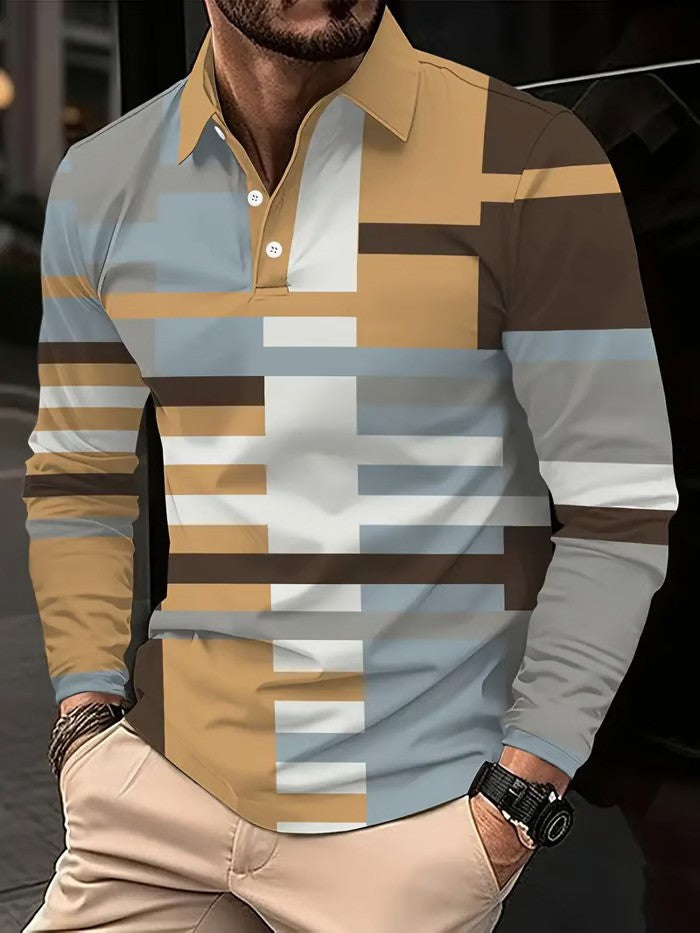 Business Casual Striped Long Sleeve Polo