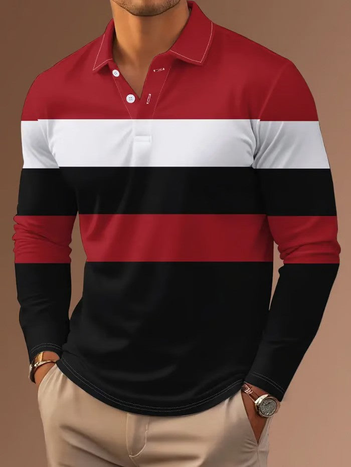 Business Casual Striped Long Sleeve Polo - DUVAL