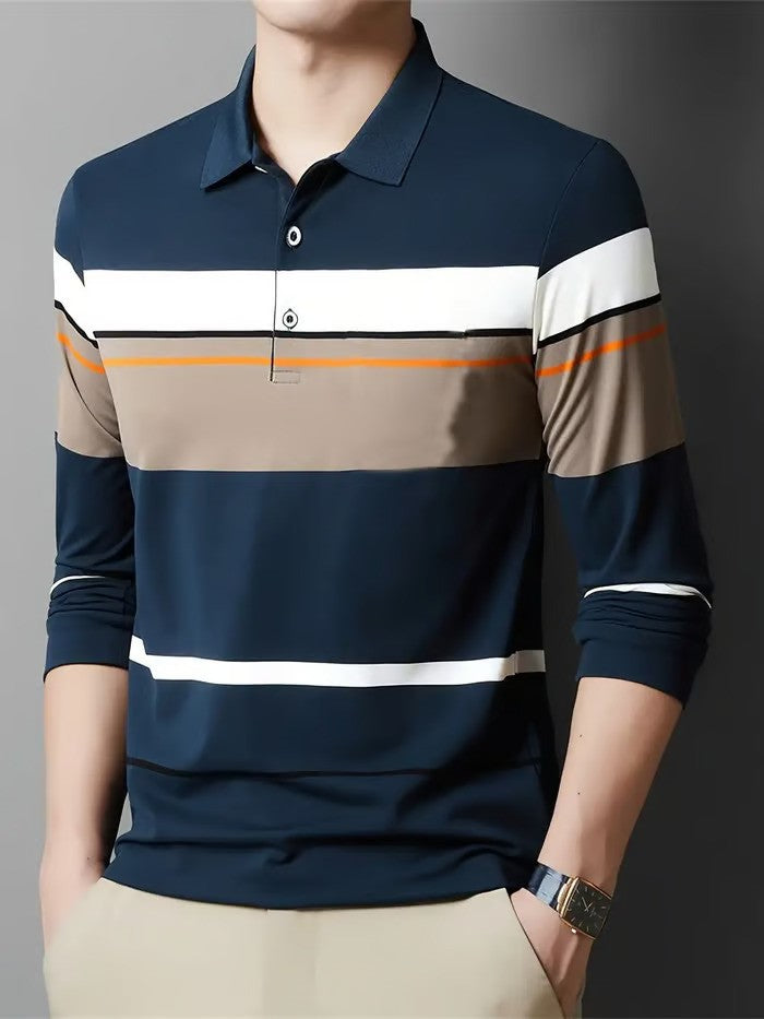 Business Casual Striped Button-Down Polo - DUVAL