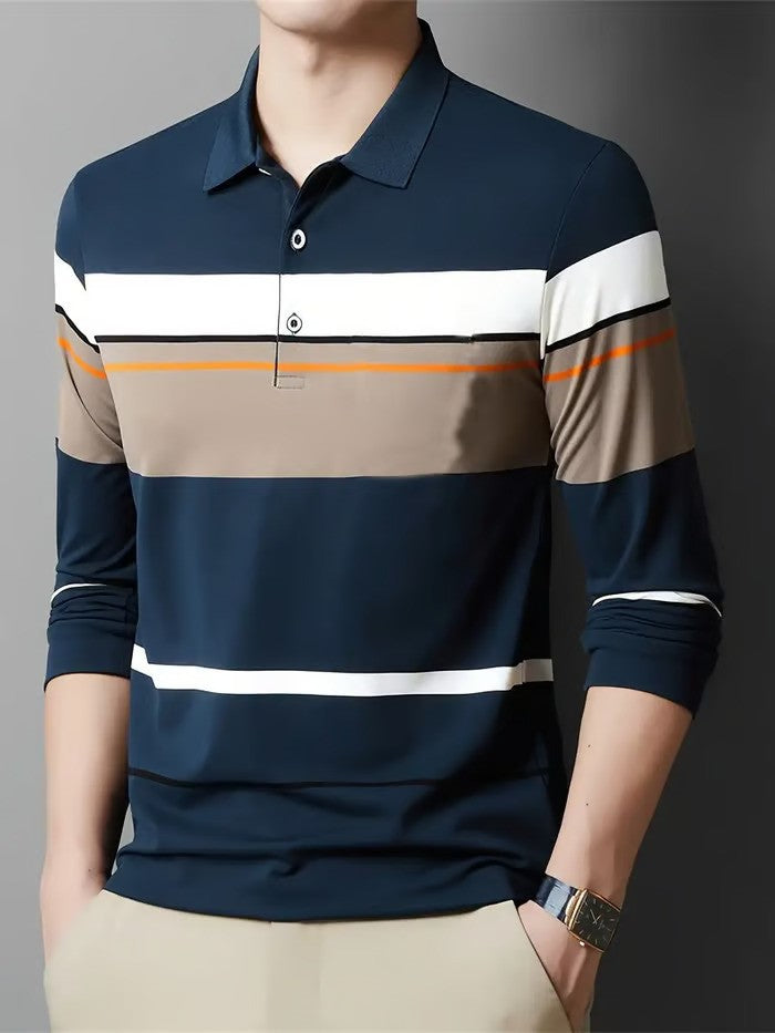 Business Casual Striped Button-Down Polo