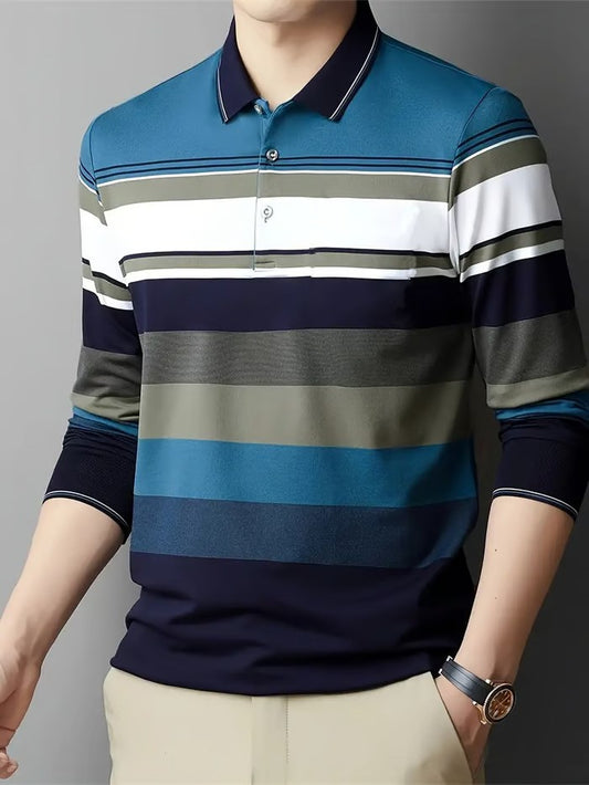 Business Casual Striped Button-Down Polo