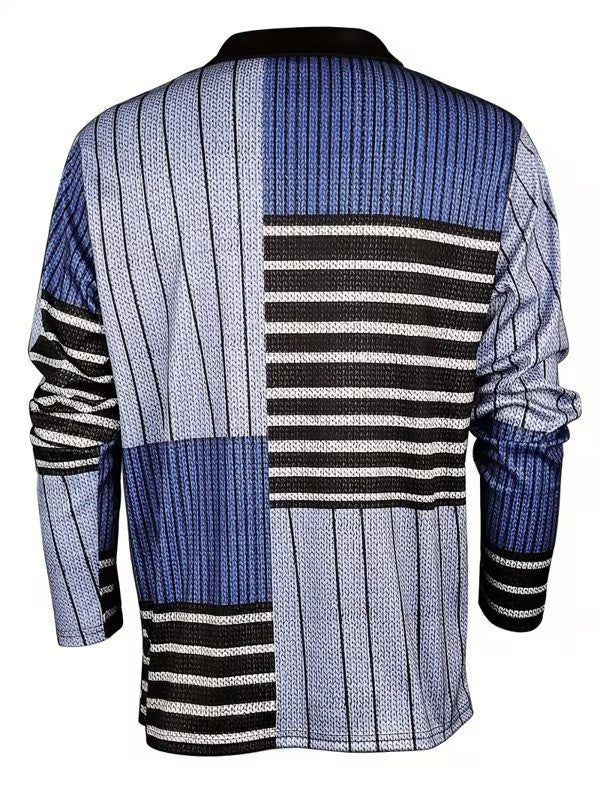 Trendy Business Striped Zipper Polo Shirt