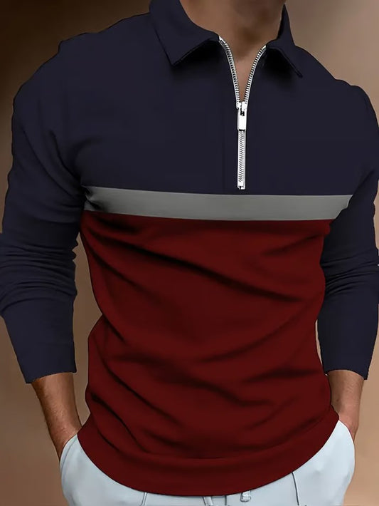 Trendy Business Striped Zipper Polo Shirt