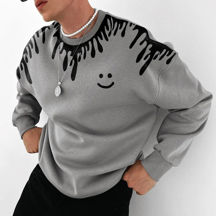 Men's Fashion Smiley Printed Oversized Casual Sweatshirt