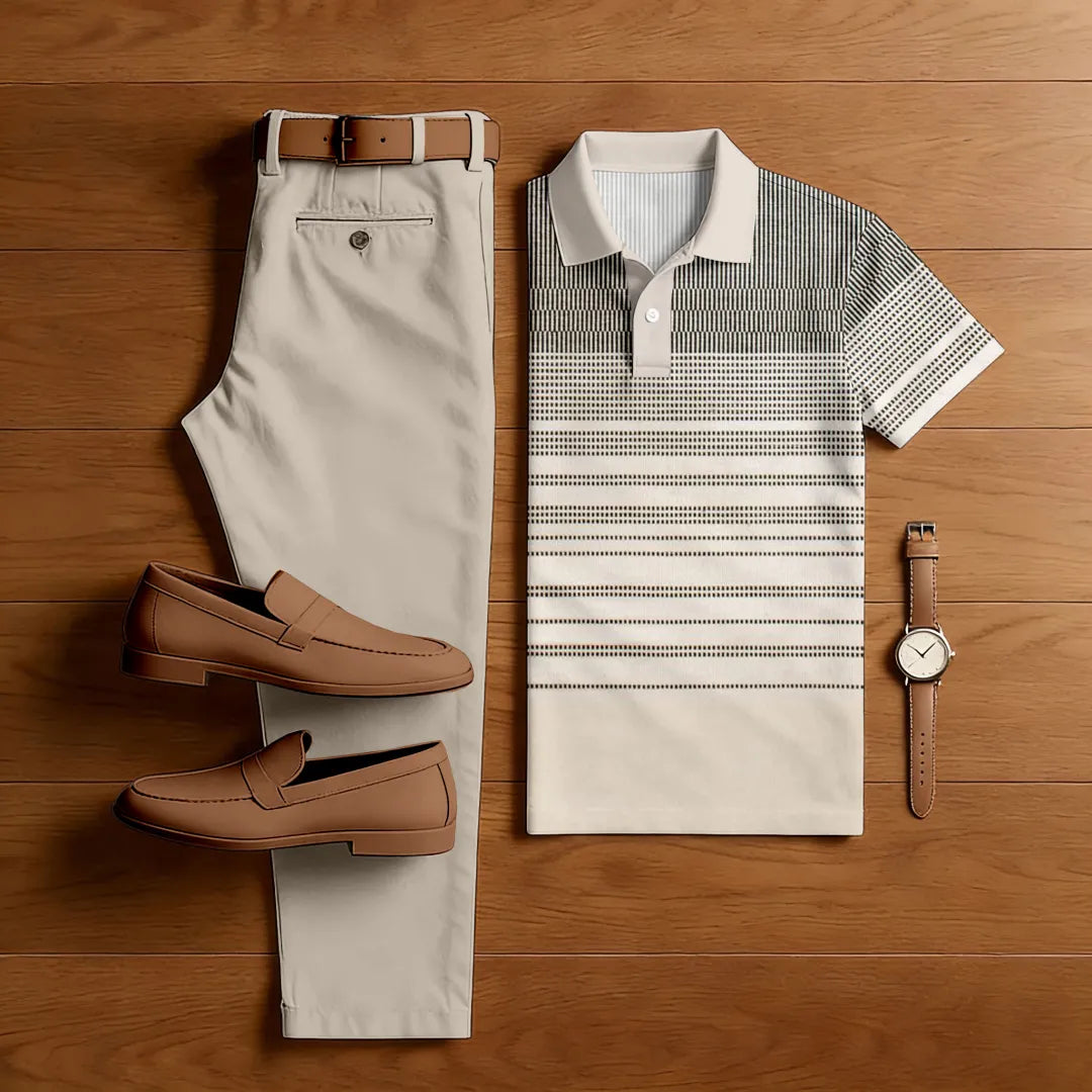 Polo-Collar Short Sleeved Trousers Two-Piece Set - DUVAL