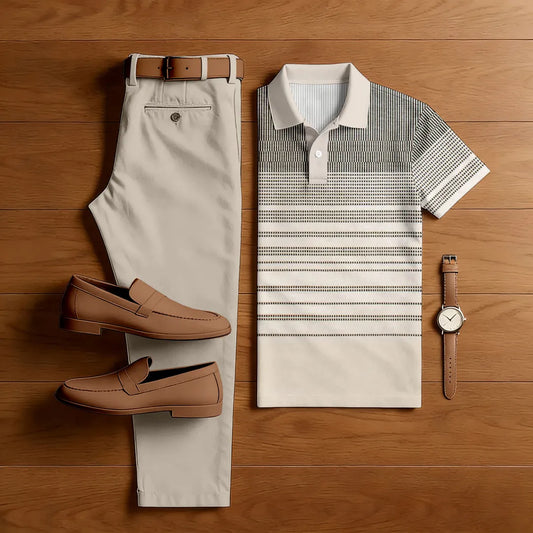 Polo-Collar Short Sleeved Trousers Two-Piece Set - DUVAL