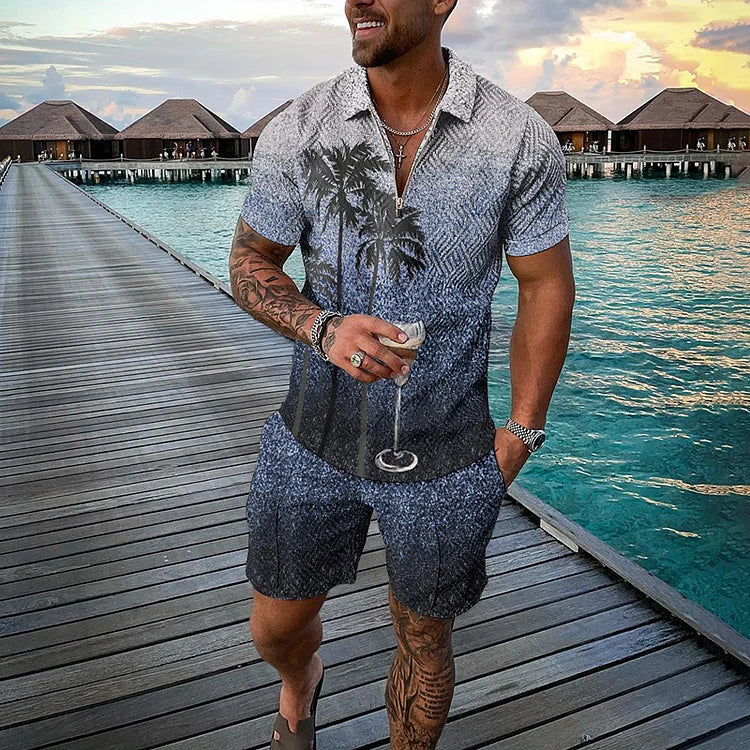 Tropical Palm Polo Shirt And Shorts Co-Ord - DUVAL