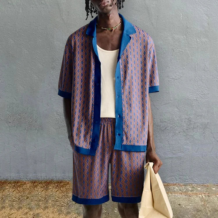 Geometric Rhombus Print Vacation Shirt And Shorts Co-Ord - DUVAL
