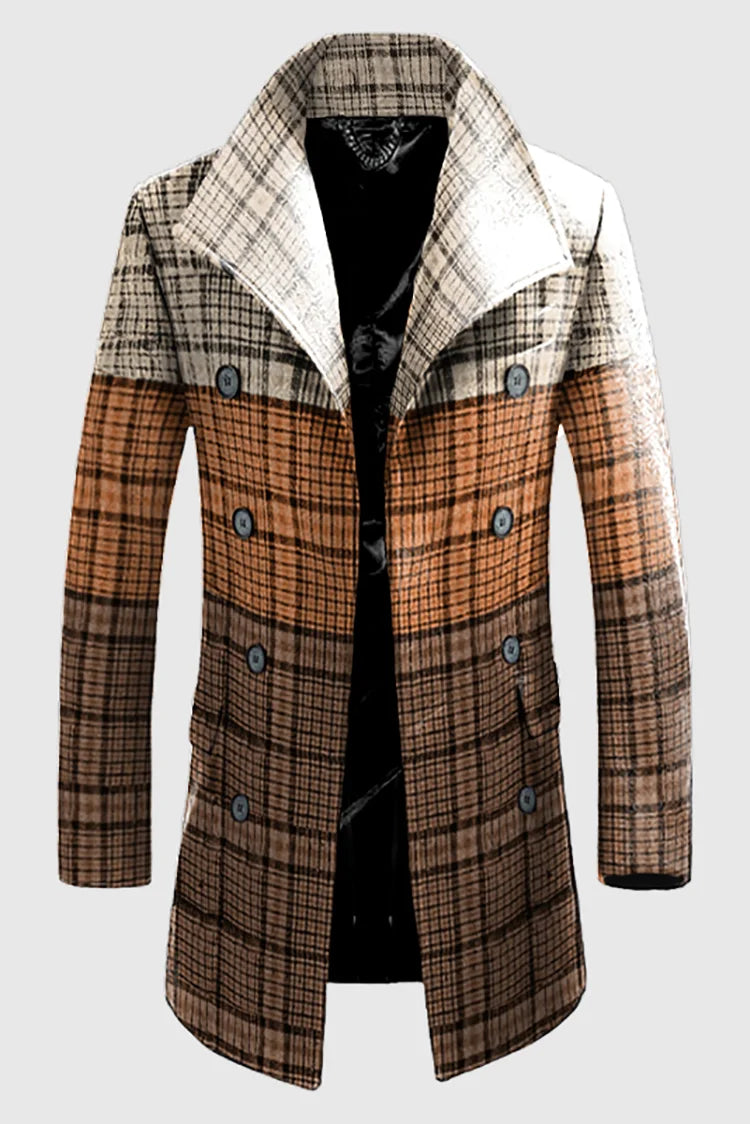 Color Block Check Coat