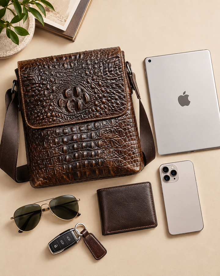 The Zurich 28 — Crocodile Crossbody Bag | Brown