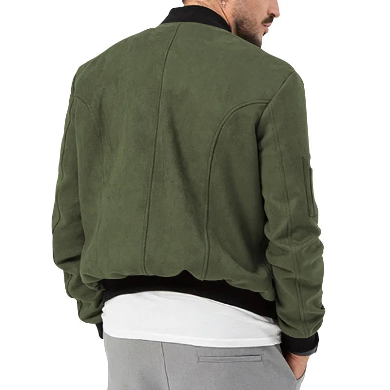 Suede Stand Collar Button Jacket - DUVAL