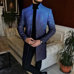 Gradient Color Stand Up Collar Tweed Coat - DUVAL