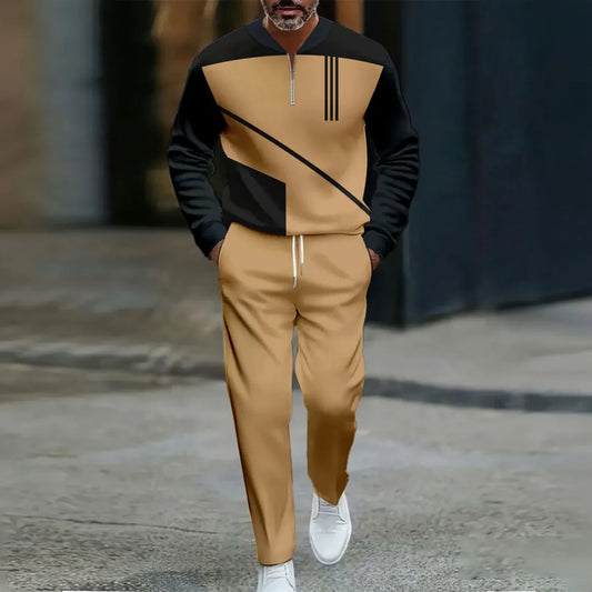 Neck Zipper Long Sleeved Trousers Two-Piece Set