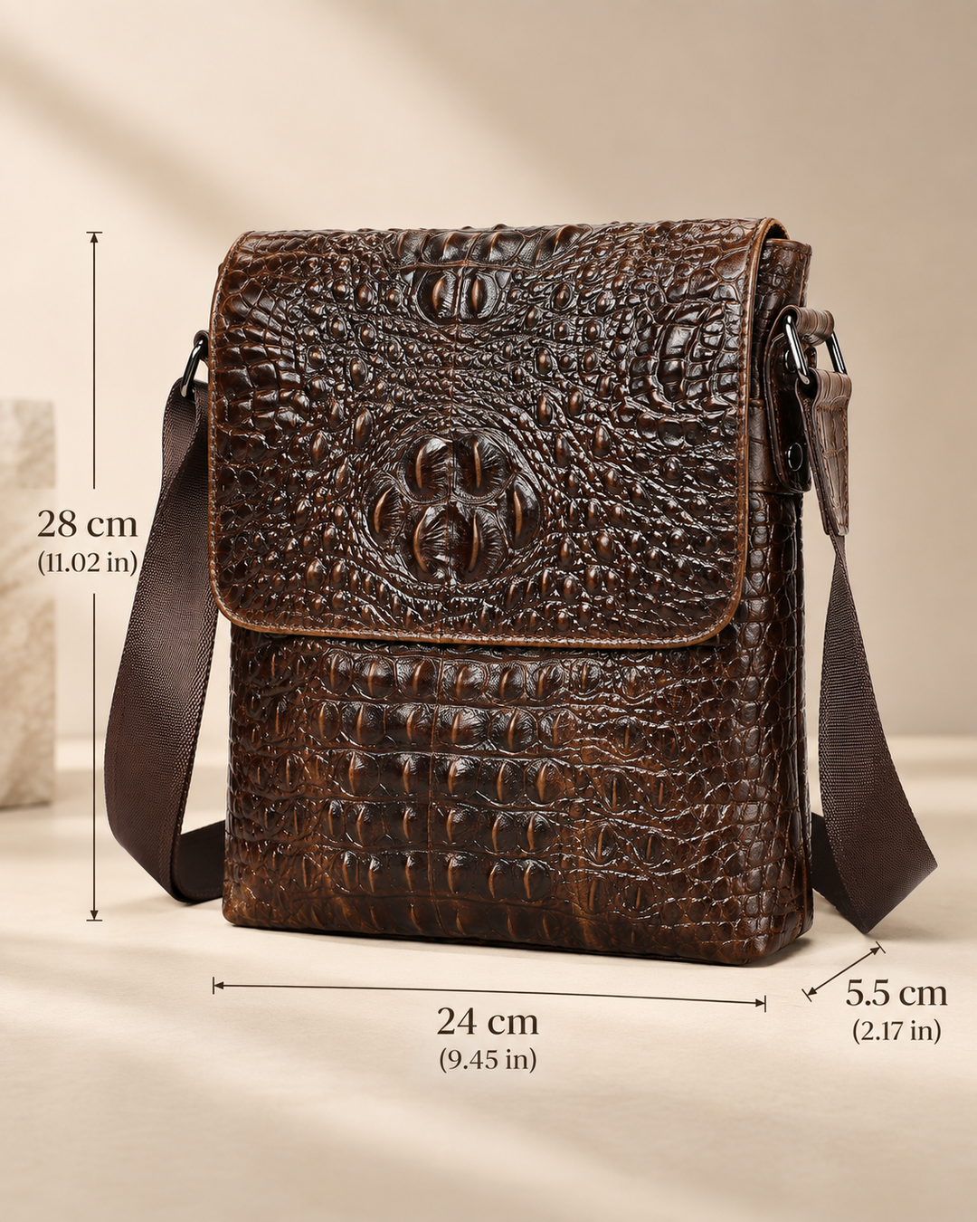 The Zurich 28 — Crocodile Crossbody Bag | Brown