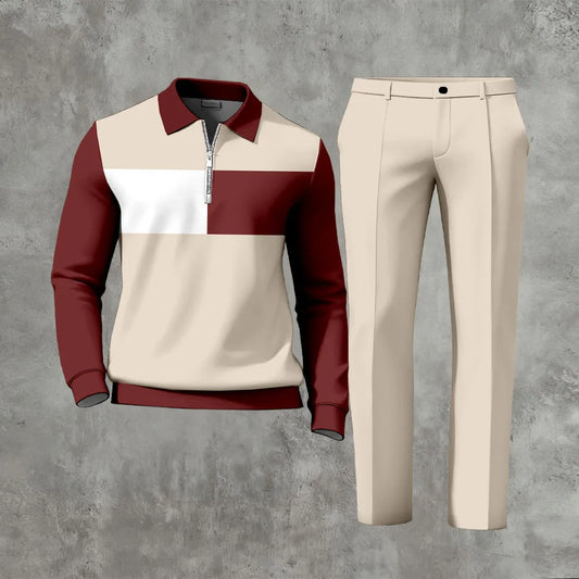 Long Sleeved Casual Quarter Zip Two-Piece Set