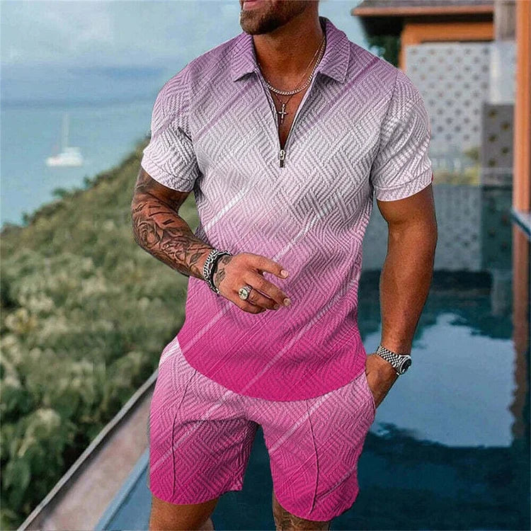 Vector Pink Polo Shirt And Shorts Co-Ord - DUVAL