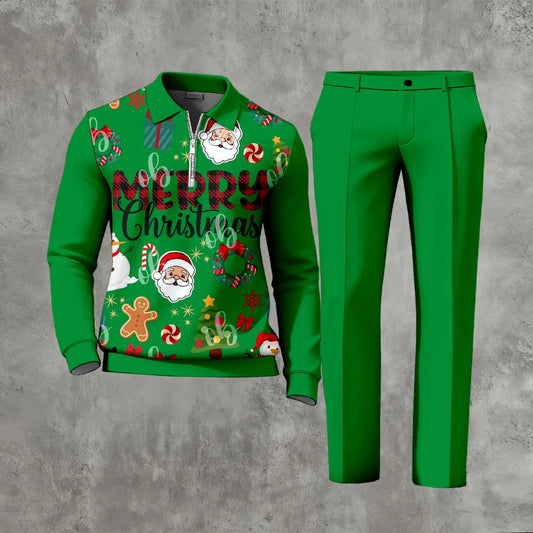 Long Sleeved Casual Quarter Zip Two-Piece Set