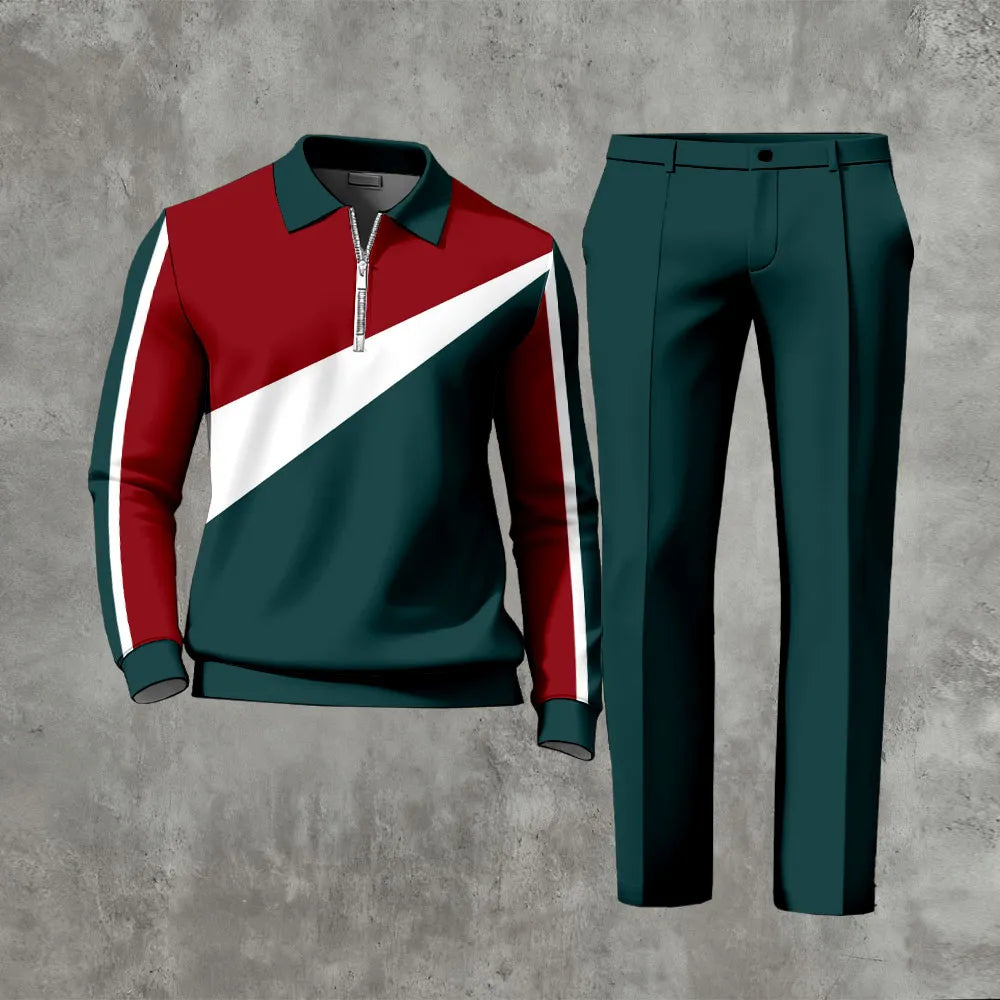 Long Sleeved Casual Quarter Zip Two-Piece Set - DUVAL